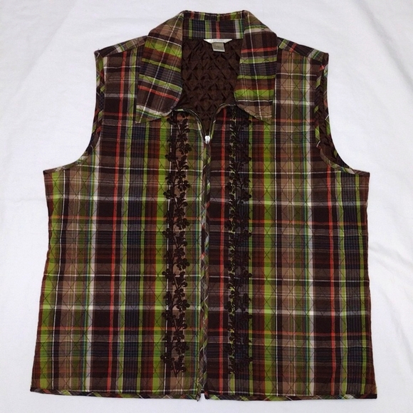 Christopher & Banks Women's Quilted Vest Large Plaid and Floral Pattern - Picture 3 of 9